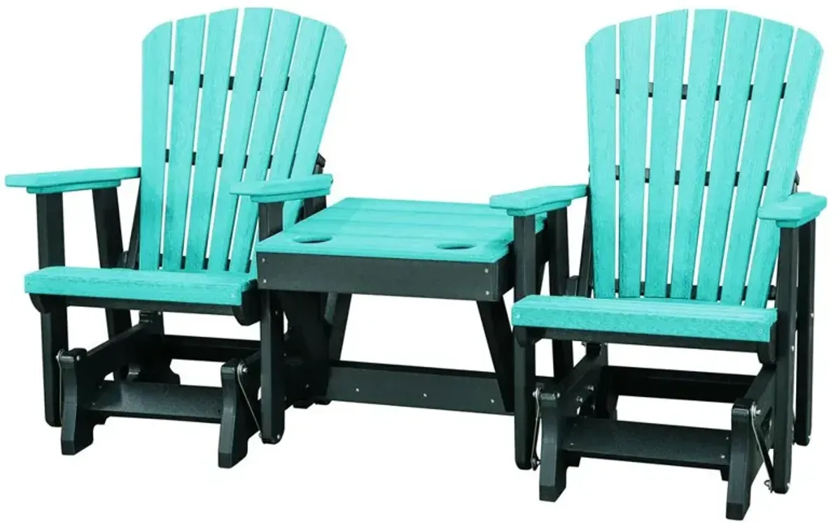 American Furniture Classics Double Glider with Center Table in Aruba Blue and Black