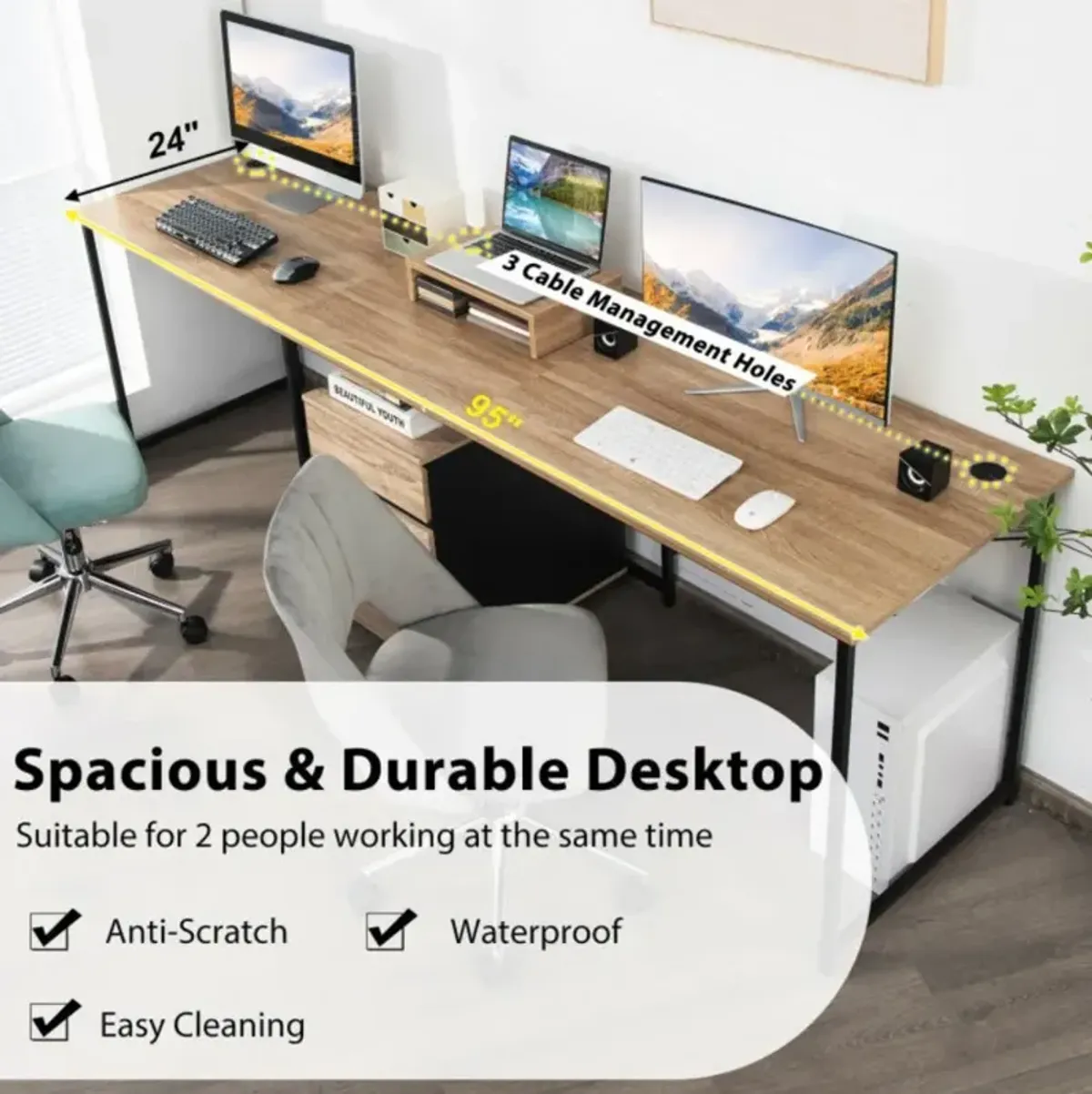 Hivvago 2-Person L-Shaped Long Reversible Computer Desk with Monitor Stand