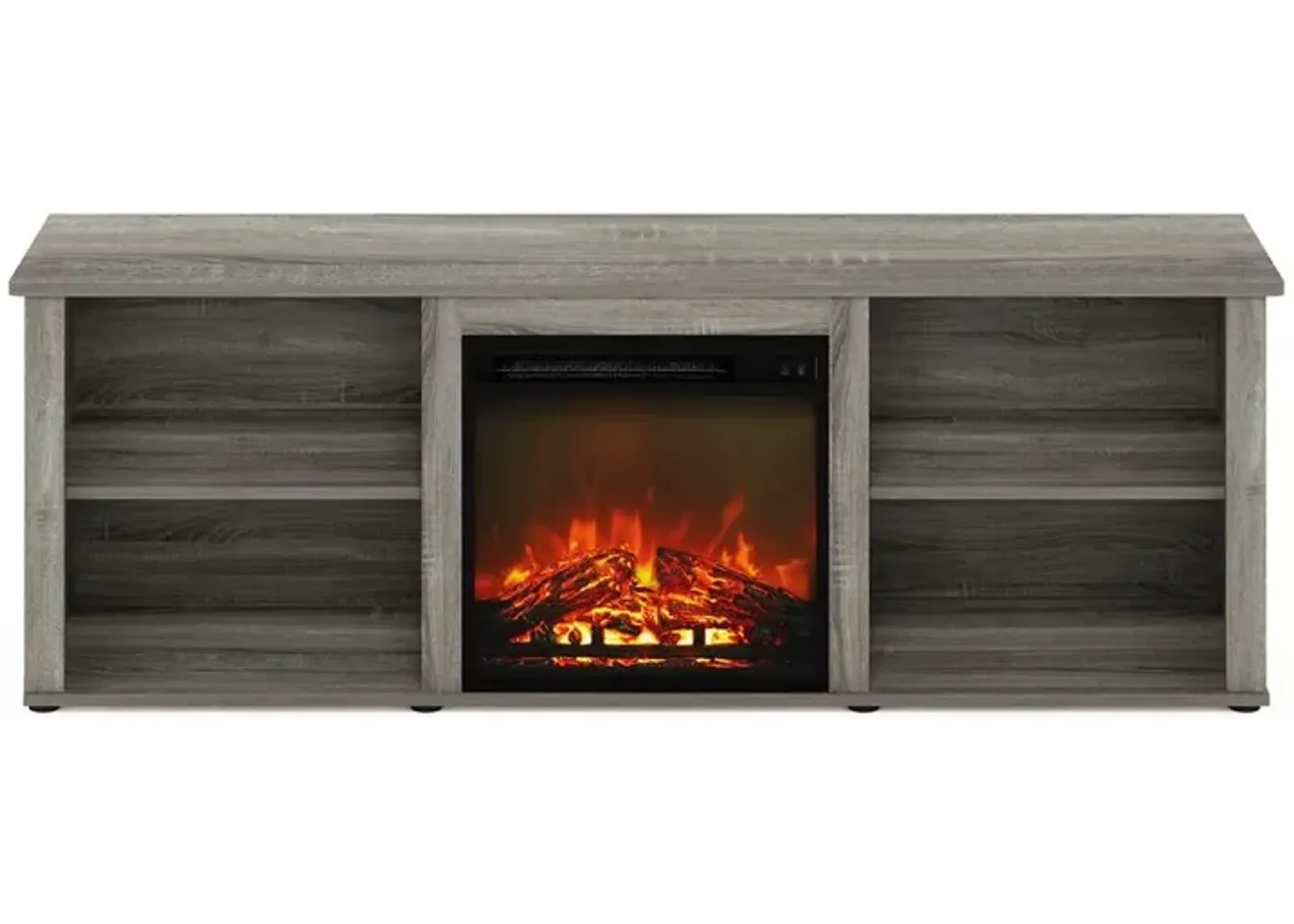 Furinno Classic 70 Inch TV Stand with Fireplace, French Oak Grey