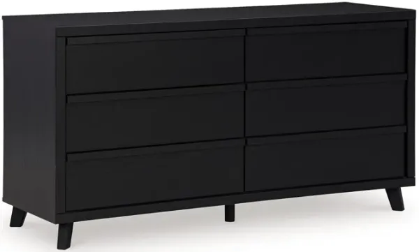 Danzi 62 Inch Dresser, 6 Storage Drawers, Modern Black Laminate Finish - Benzara