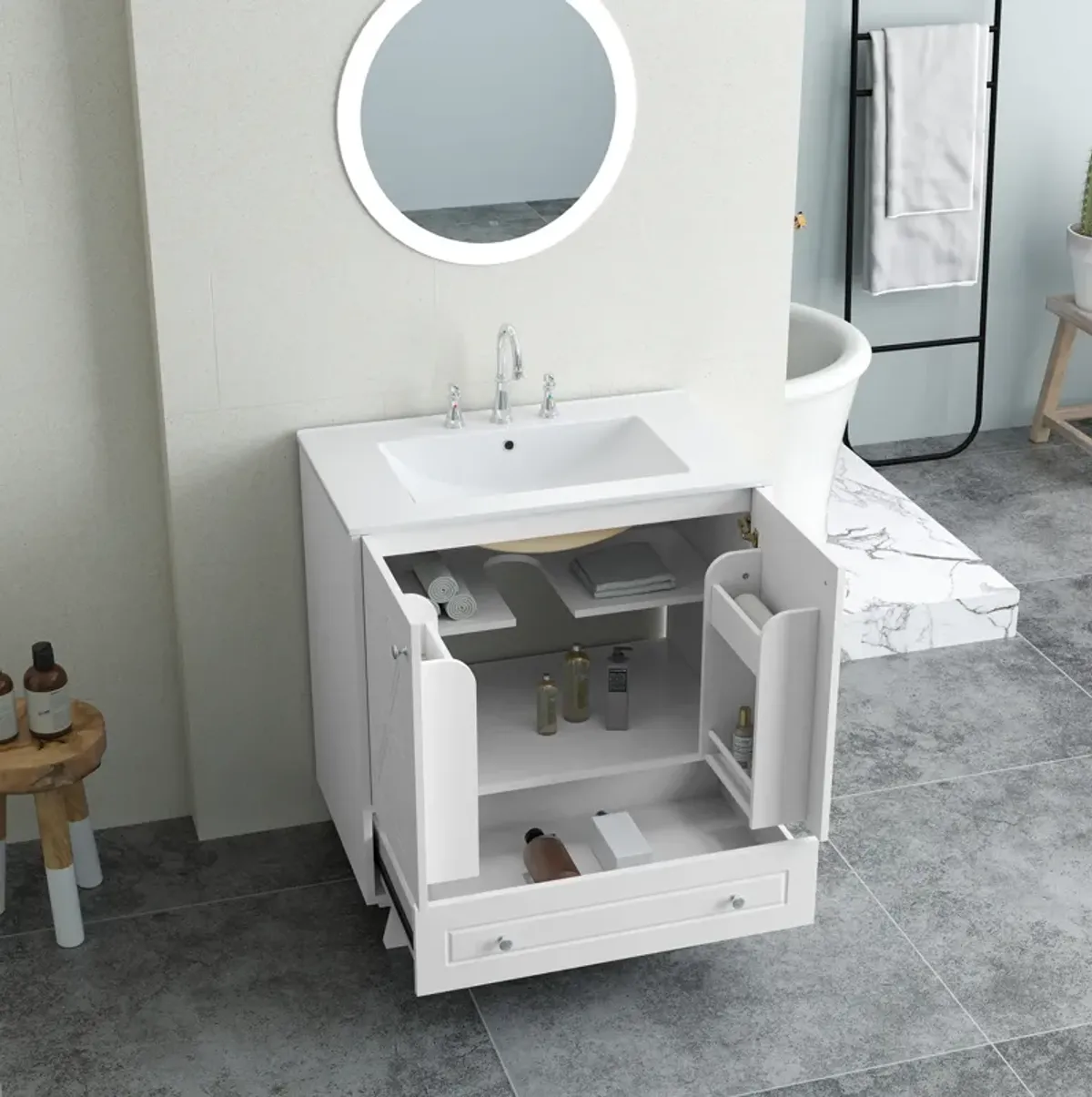 Gewnee Bathroom vanity, bulewhite, White