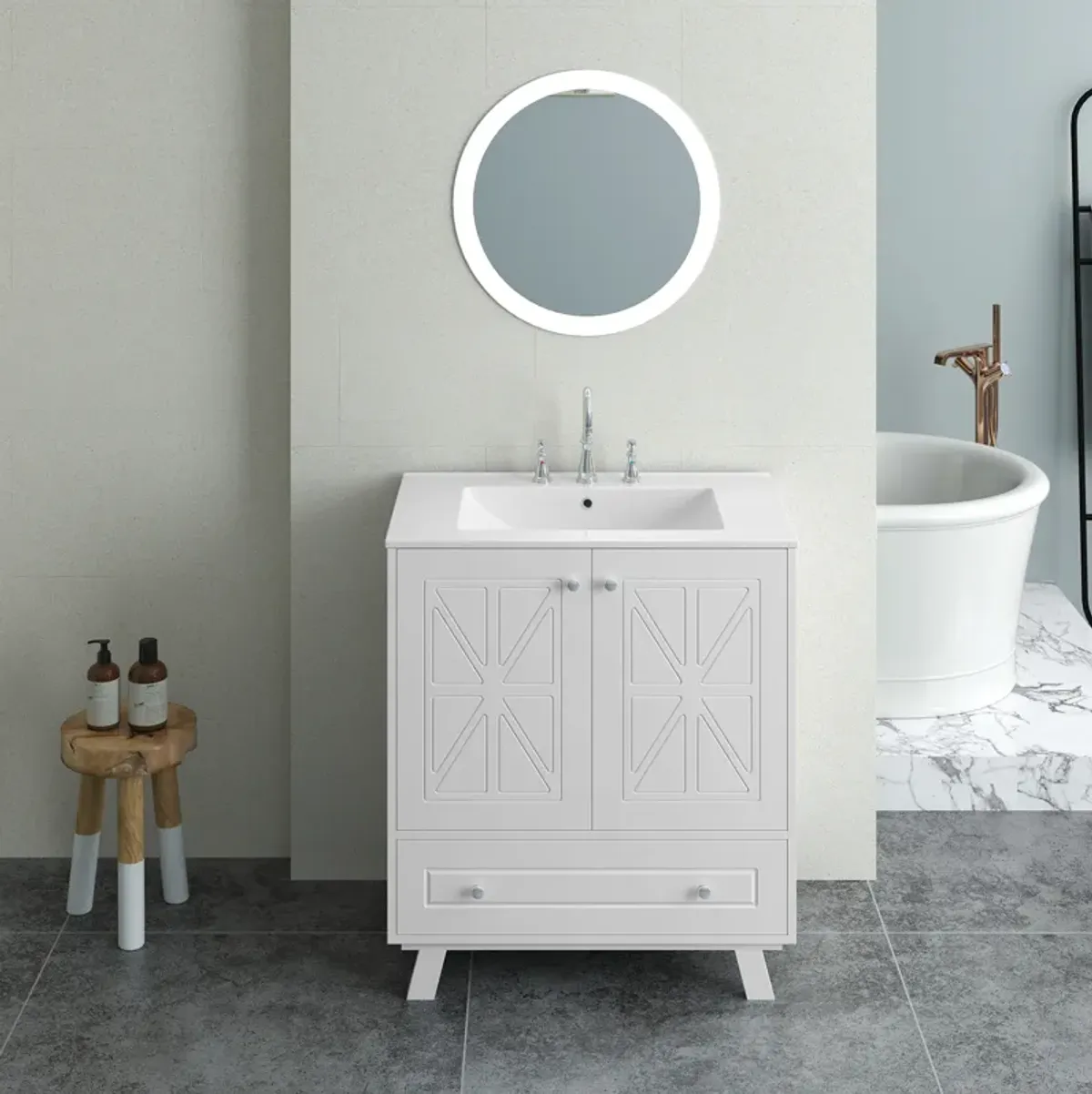 Gewnee Bathroom vanity, bulewhite, White