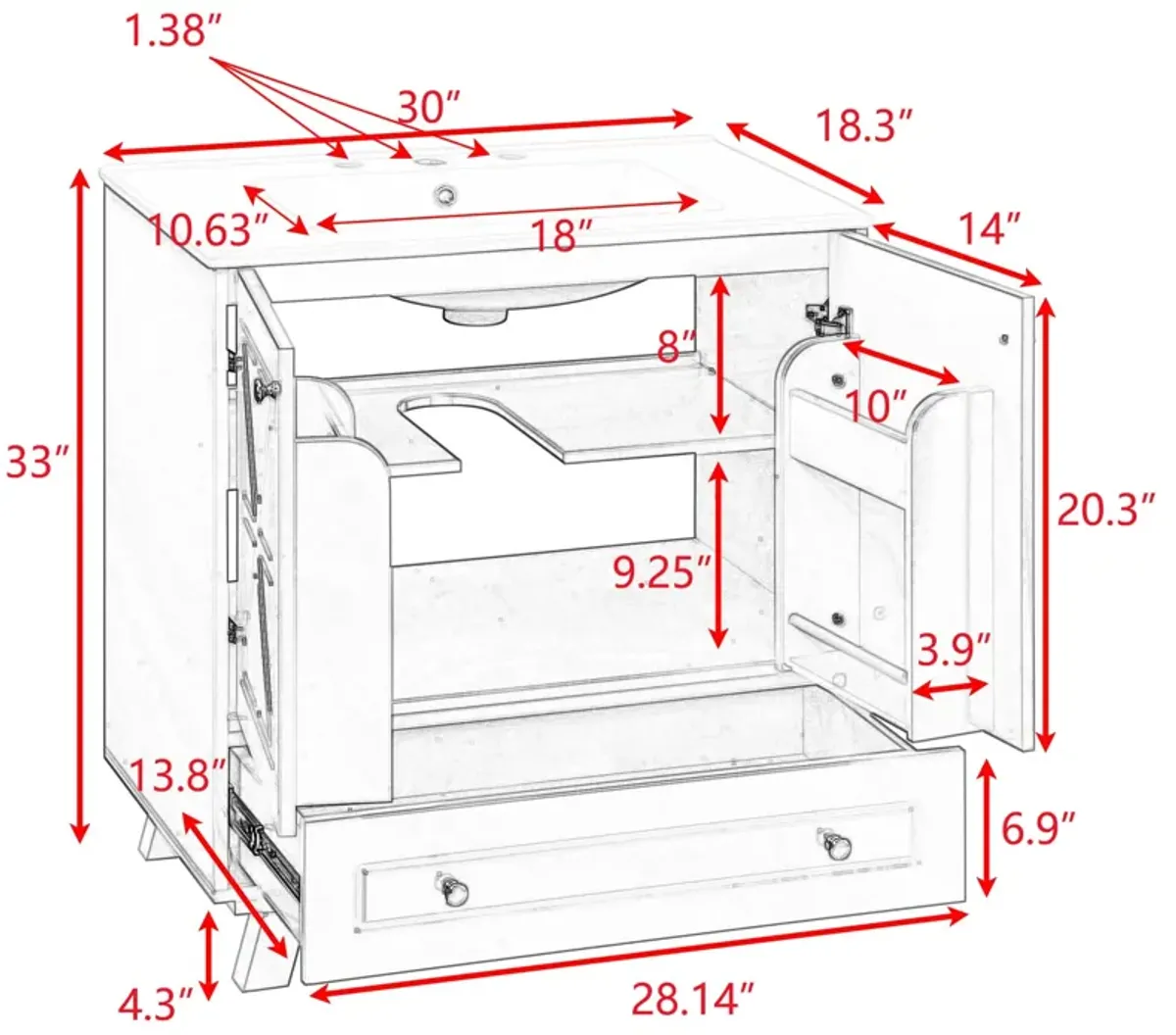 Gewnee Bathroom vanity, bulewhite, White