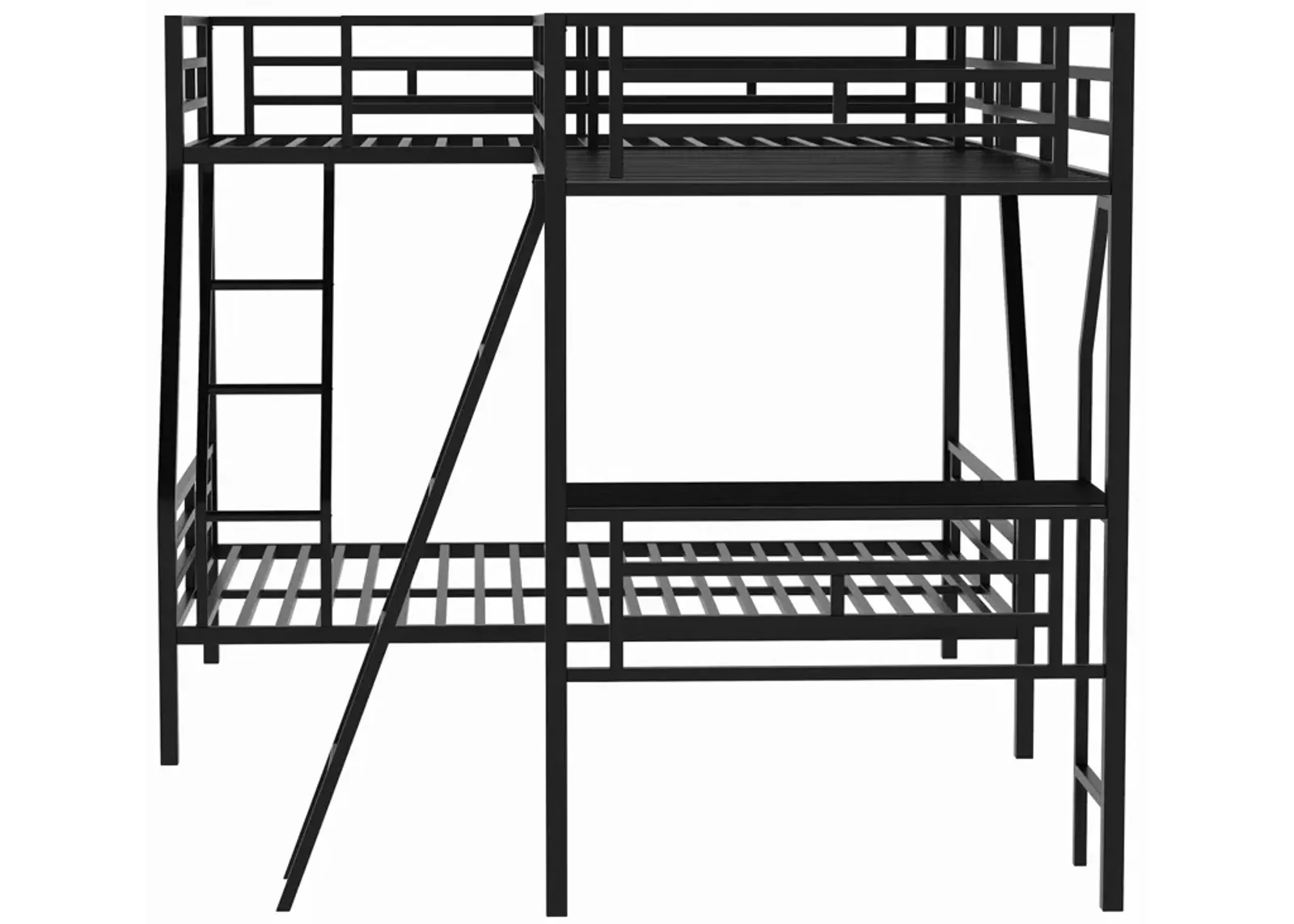 Twin Over Full Bunk Bed With A Twin Size Loft Bed Attached, With A Desk, Metal