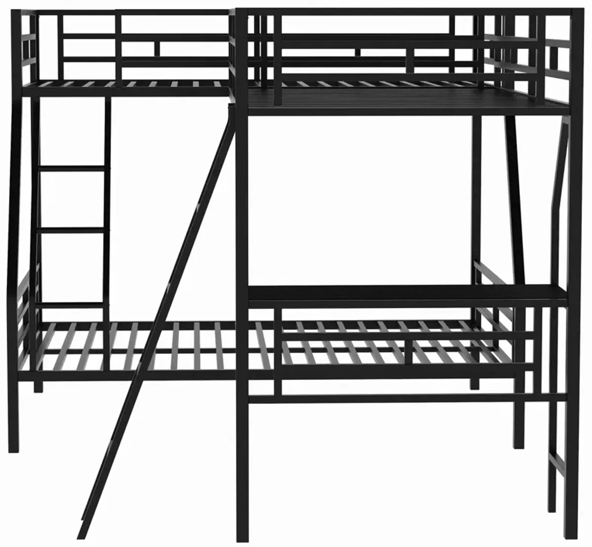 Twin Over Full Bunk Bed With A Twin Size Loft Bed Attached, With A Desk, Metal