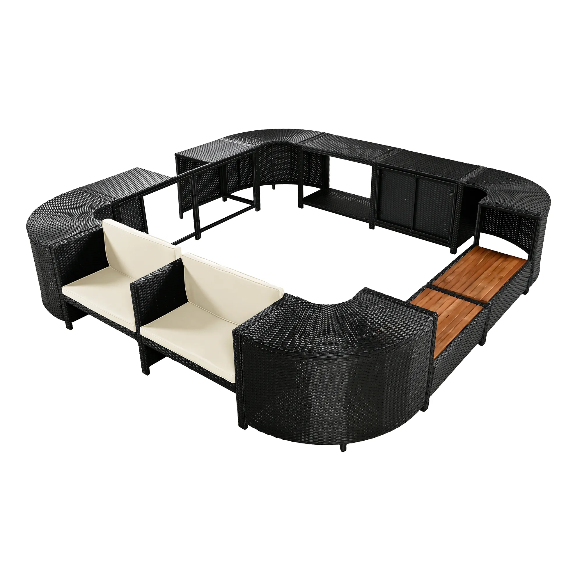 Merax Spa Frame Quadrilateral Outdoor Rattan Sectional Sofa