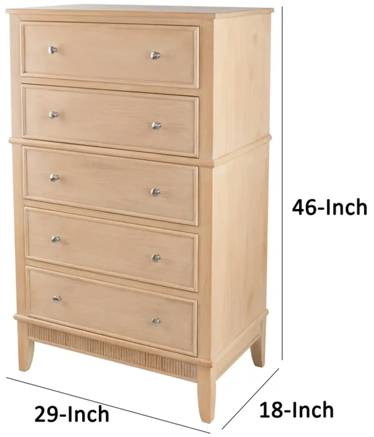 46 Inch Tall Dresser Chest, Pine Wood, 5 Drawers, Textured Natural Brown-Benzara