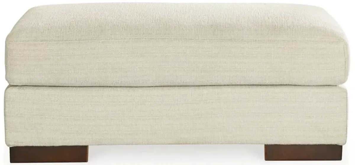 Magg 44 Inch Ottoman, Low Profile Block Feet, Beige Polyester Upholstery - Benzara