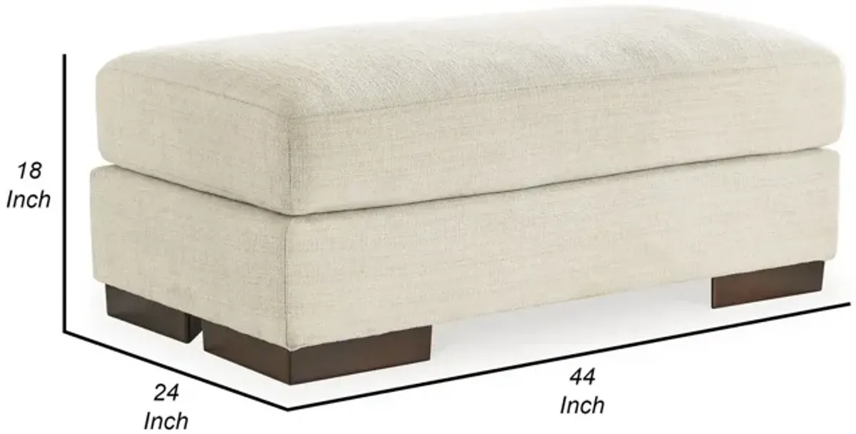 Magg 44 Inch Ottoman, Low Profile Block Feet, Beige Polyester Upholstery - Benzara