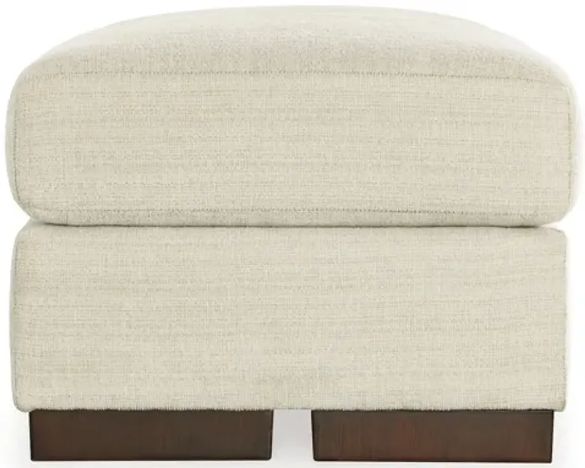 Magg 44 Inch Ottoman, Low Profile Block Feet, Beige Polyester Upholstery - Benzara