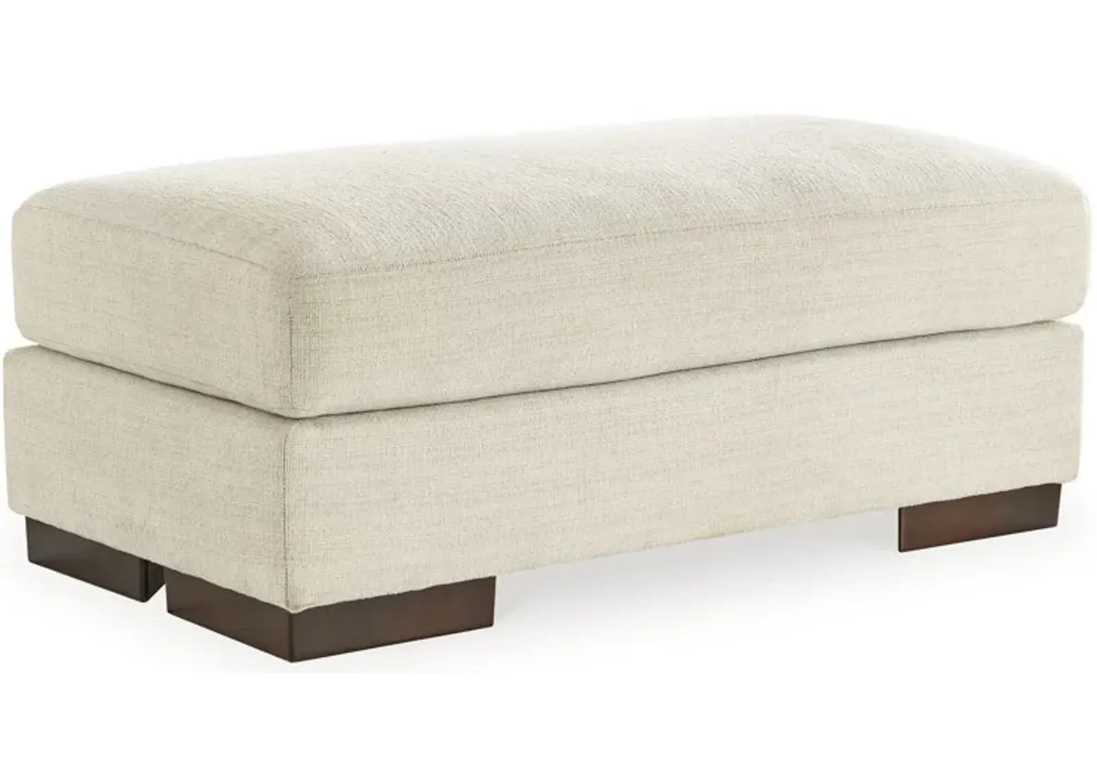 Magg 44 Inch Ottoman, Low Profile Block Feet, Beige Polyester Upholstery - Benzara