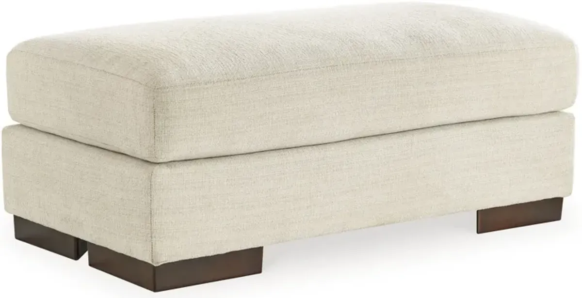 Magg 44 Inch Ottoman, Low Profile Block Feet, Beige Polyester Upholstery - Benzara