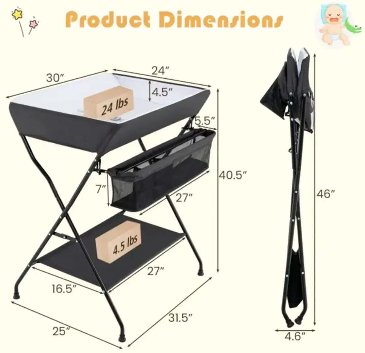 Hivvago Baby Storage Folding Diaper Changing Table