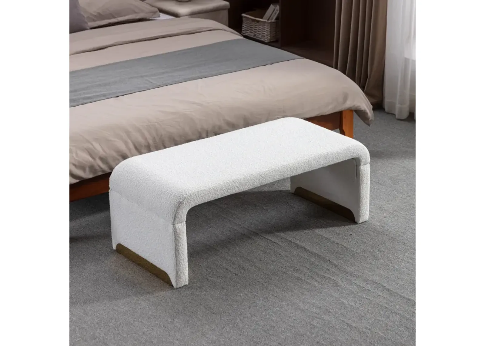 New Boucle Fabric Loveseat Ottoman Footstool Bedroom Bench Shoe Bench With Metal Legs