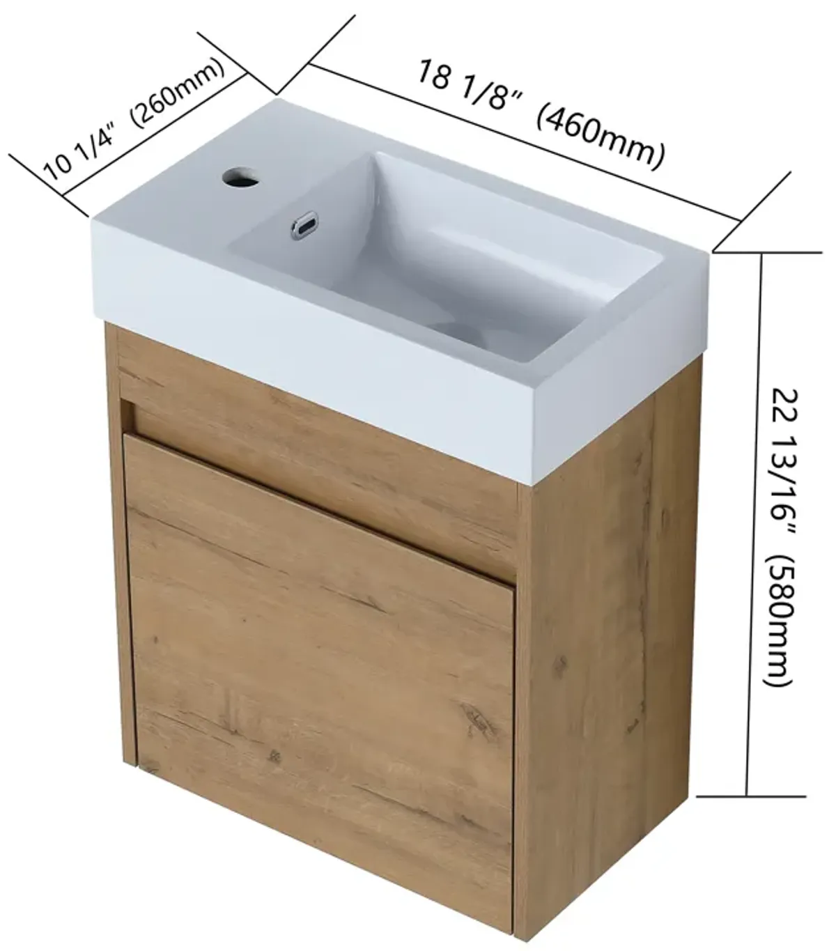 Gewnee 18'' Floating Wall-Mounted Bathroom Vanity with White Resin Sink