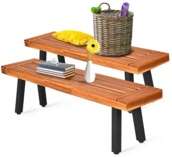Acacia Wood Dining Bench Rustic Wood Outdoor Patio