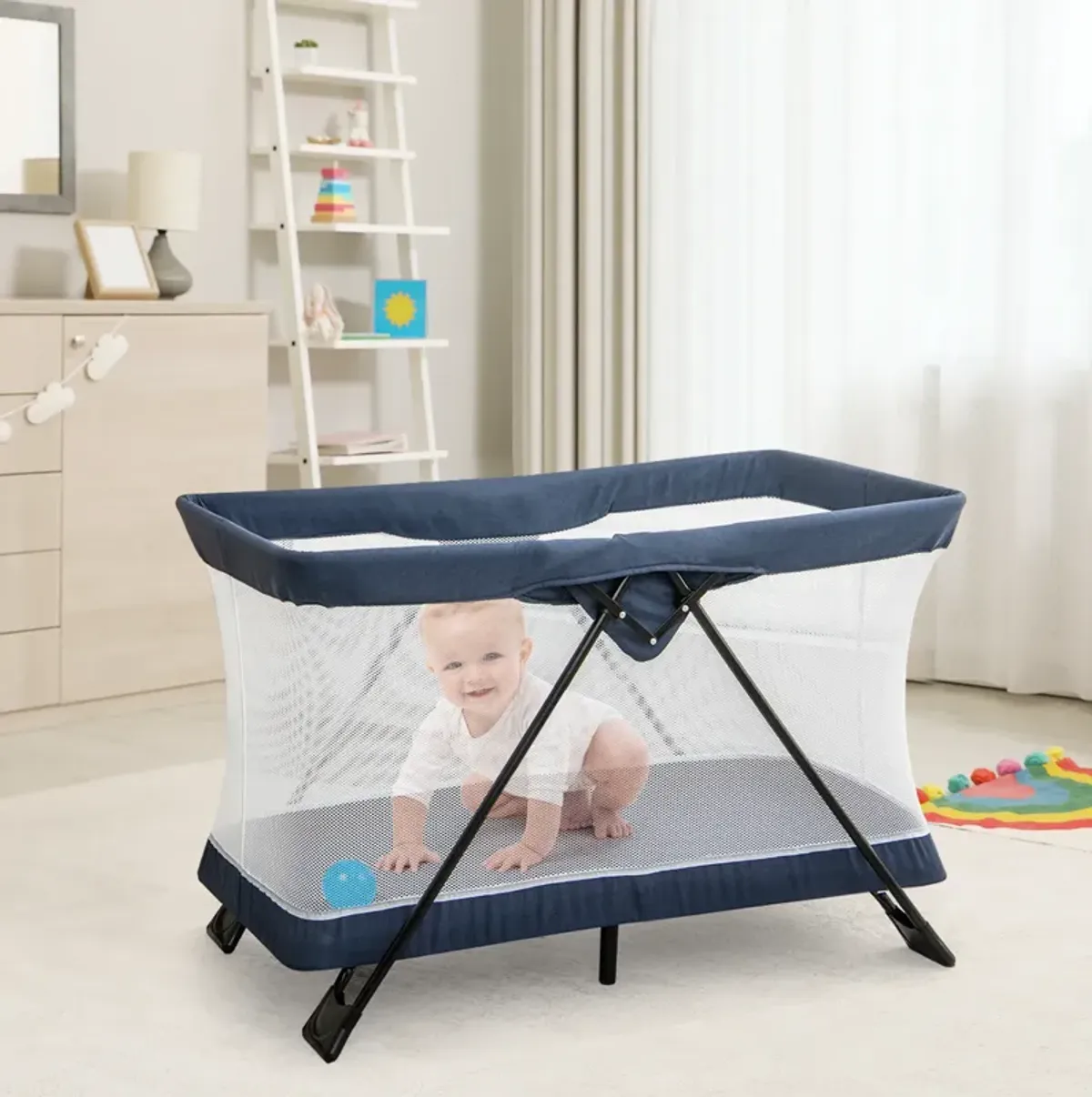 Foldable Baby Playpen with Removable Mattress and Washable Cover