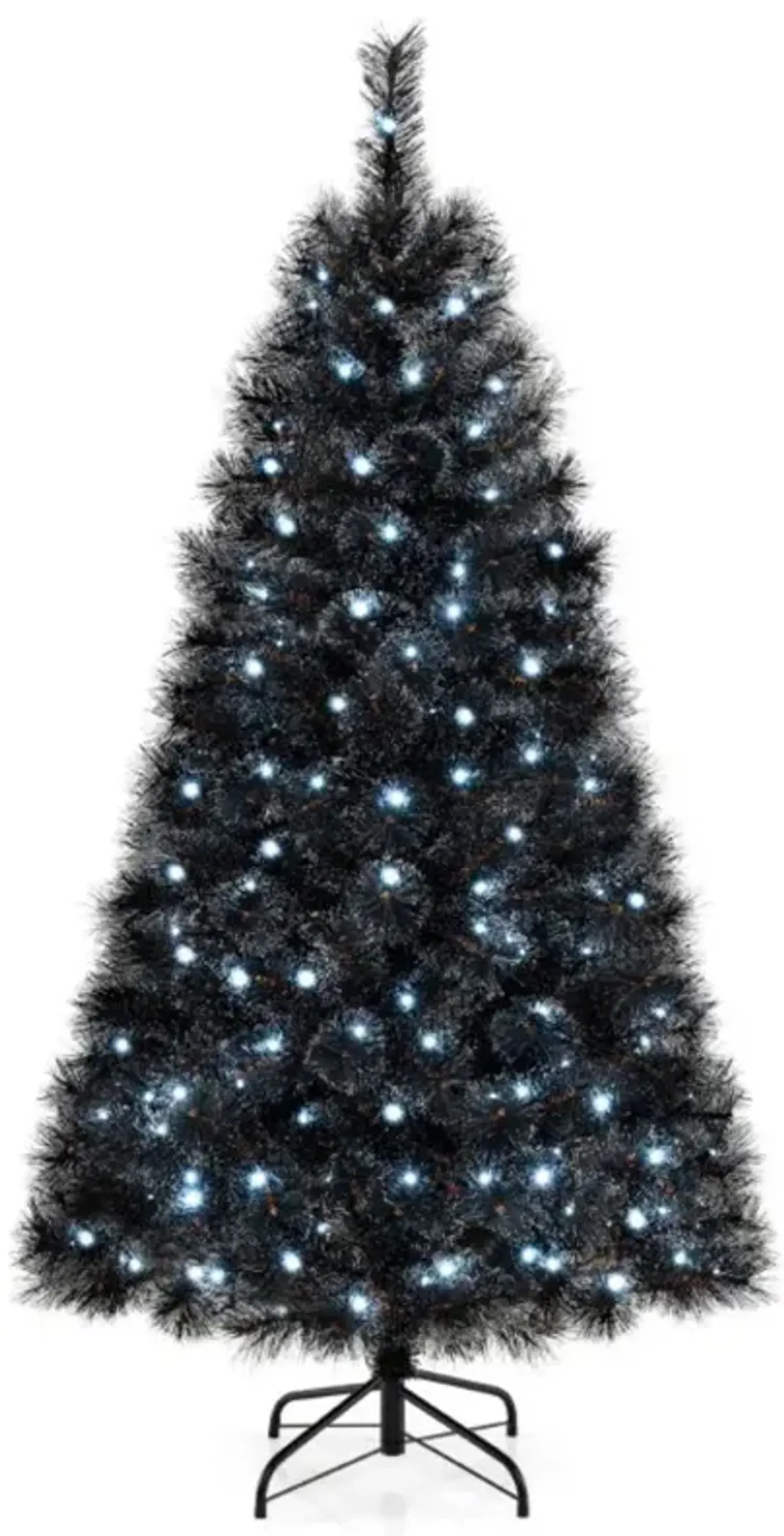 Hivvago Black Artificial Halloween Christmas Tree with PVC Branch Tips and Cool White LED Lights