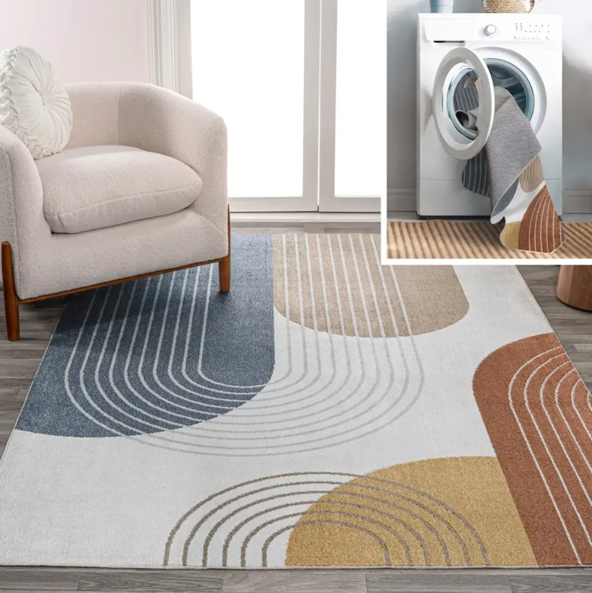 Arches Contemporary Minimalist Machine-Washable Area Rug