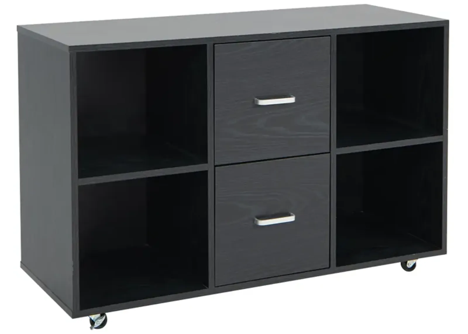 2 Drawer Wood Mobile File Cabinet with 4 Open Compartments