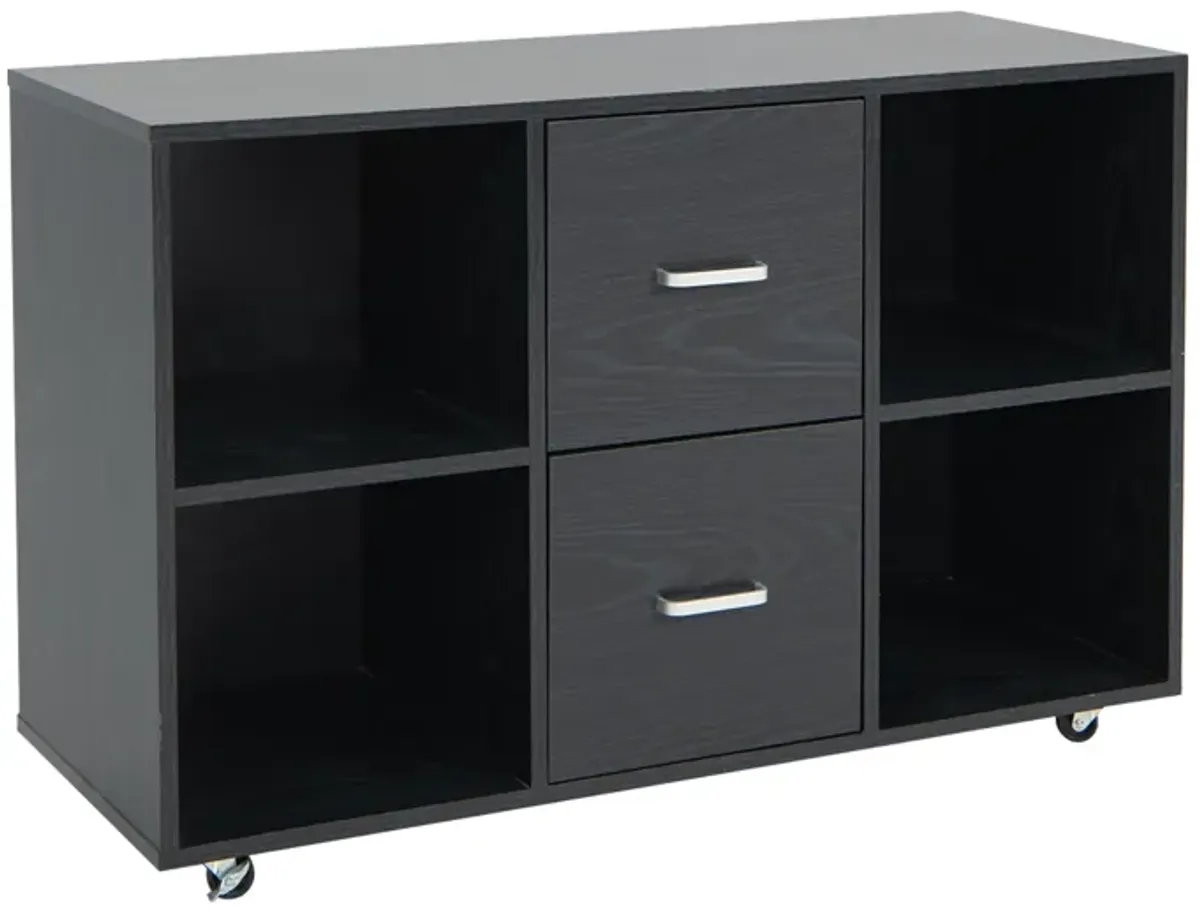 2 Drawer Wood Mobile File Cabinet with 4 Open Compartments