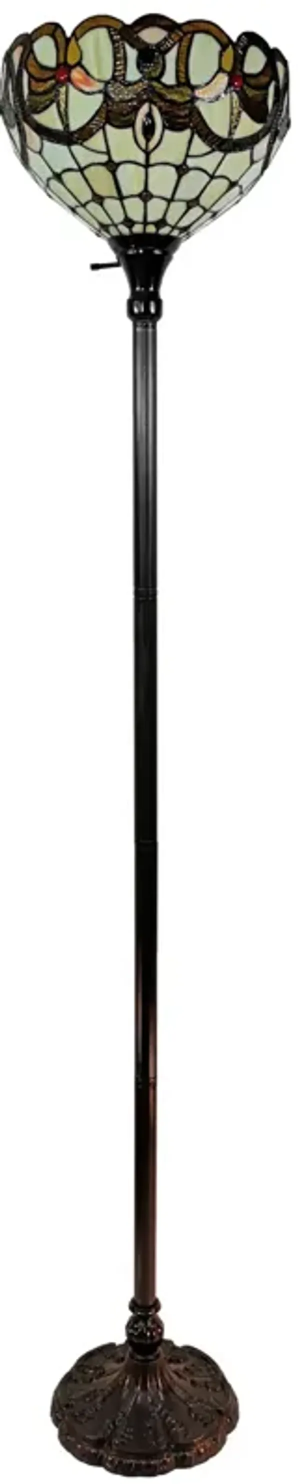 Hivvago 62" Beige Torchiere Floor Lamp With Red And White Flowers Glass Dome Shade