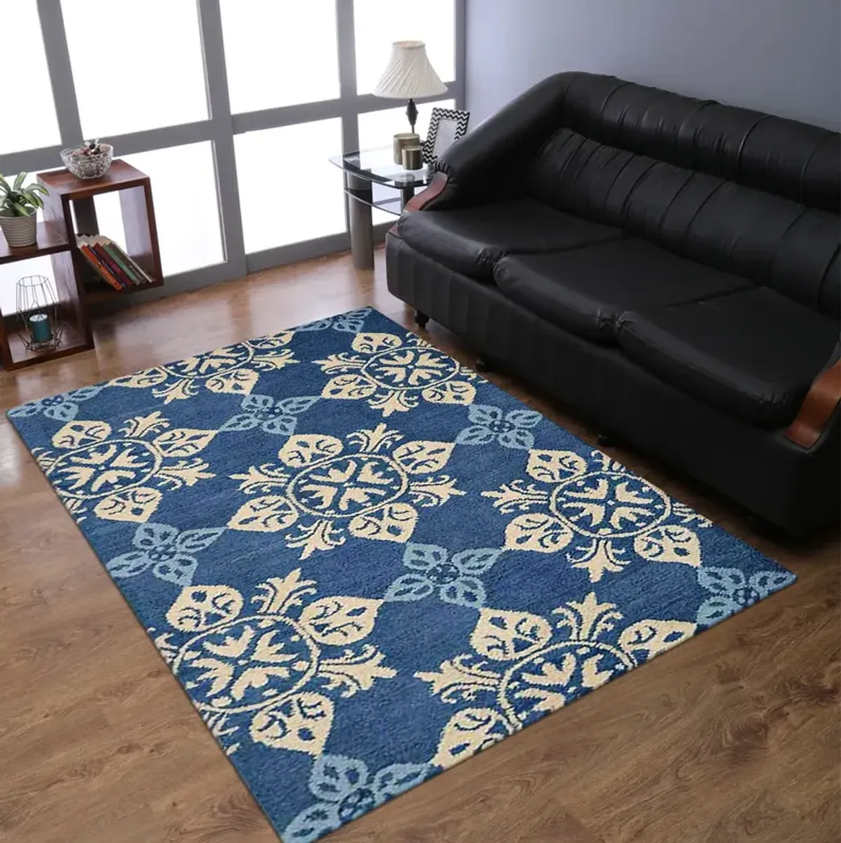 RUGSOTIC CARPETS HAND TUFTED WOOL ECO-FRIENDLY AREA RUGS  - 5'x8', Rectangle Shape, Blue, Floral Modern Design, High Pile Thick Handmade Anti Skid Area Rugs for Living Room, Bed Room (K00661)