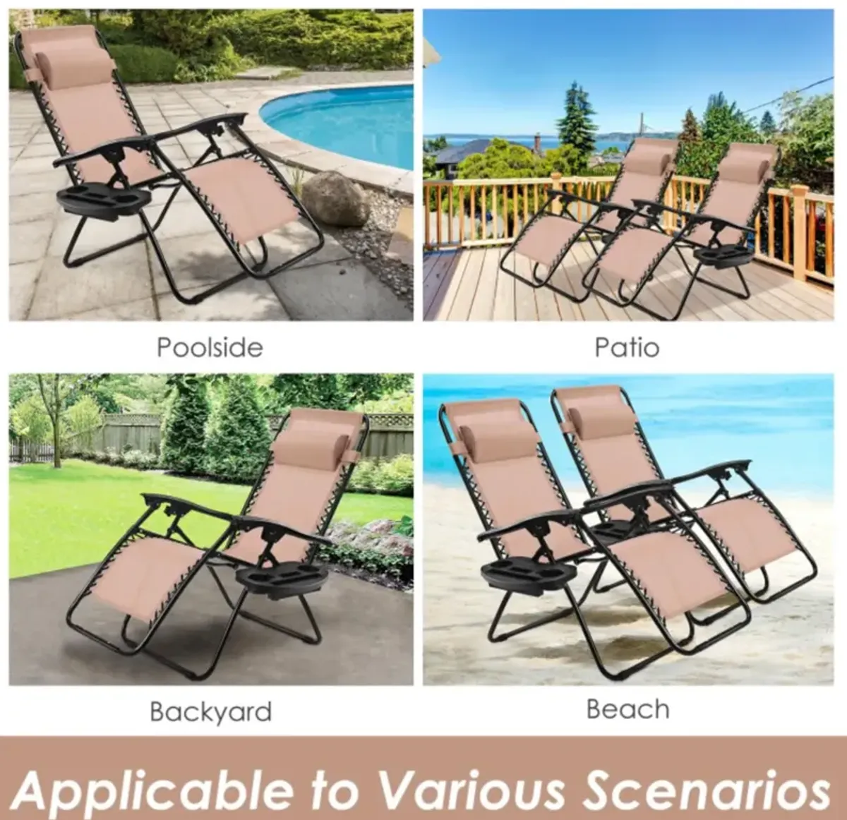 Hivvago Outdoor Folding Zero Gravity Reclining Lounge Chair