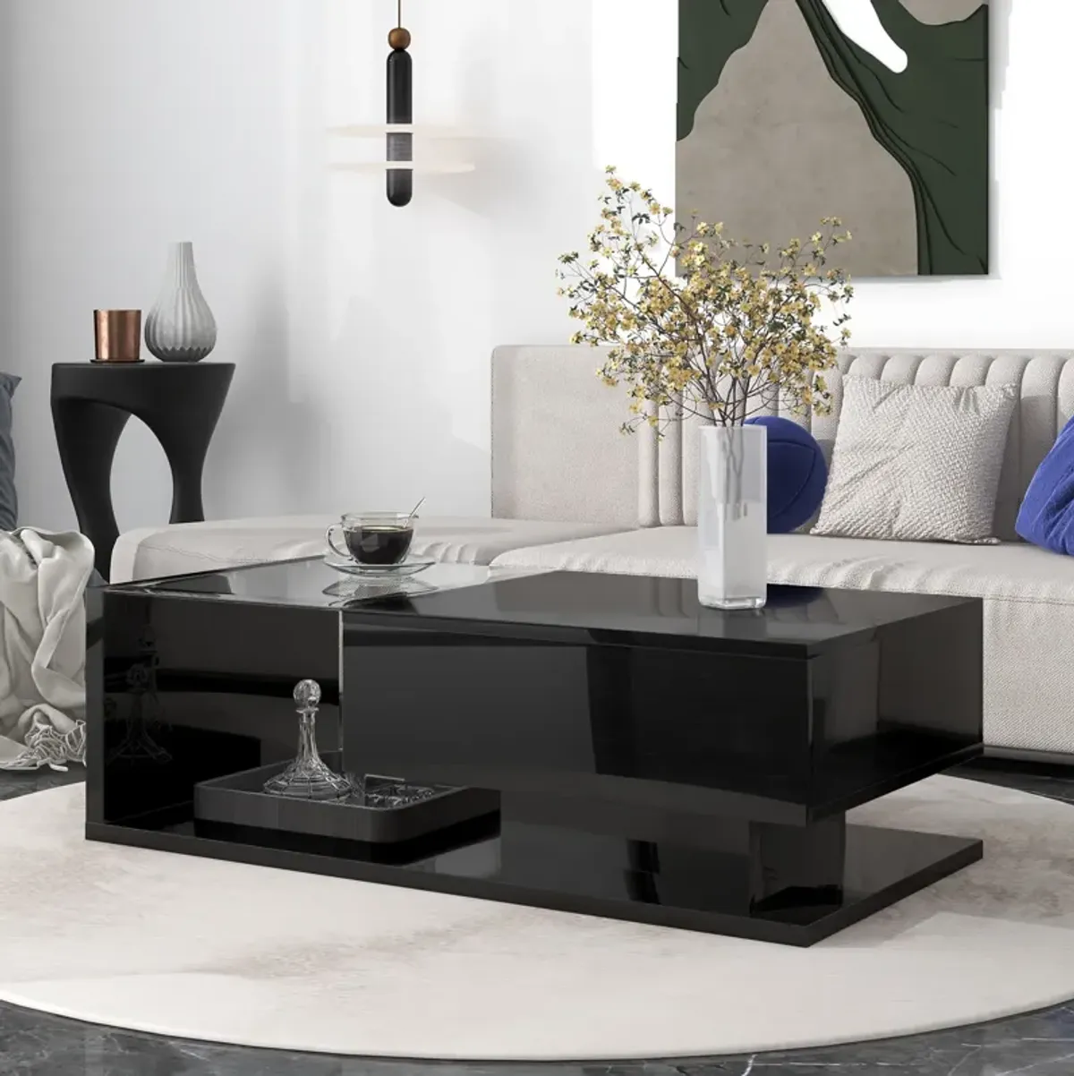 Merax Modern Coffee Table with Tempered Glass