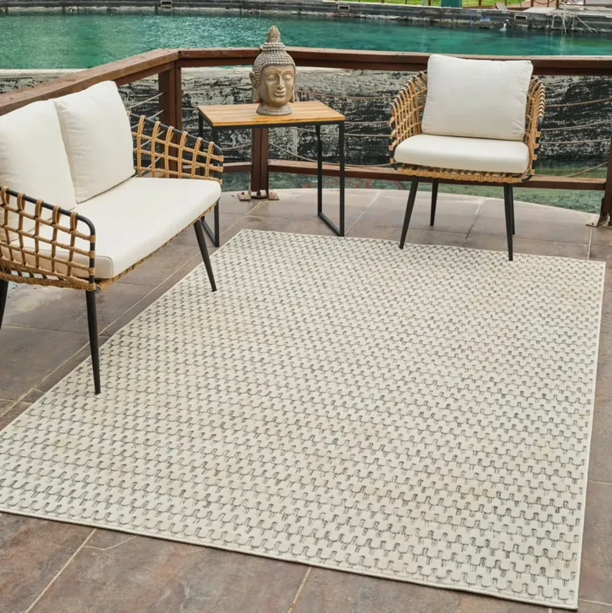 Maise Abstract Modern Cream Beige Indoor Outdoor Area Rug