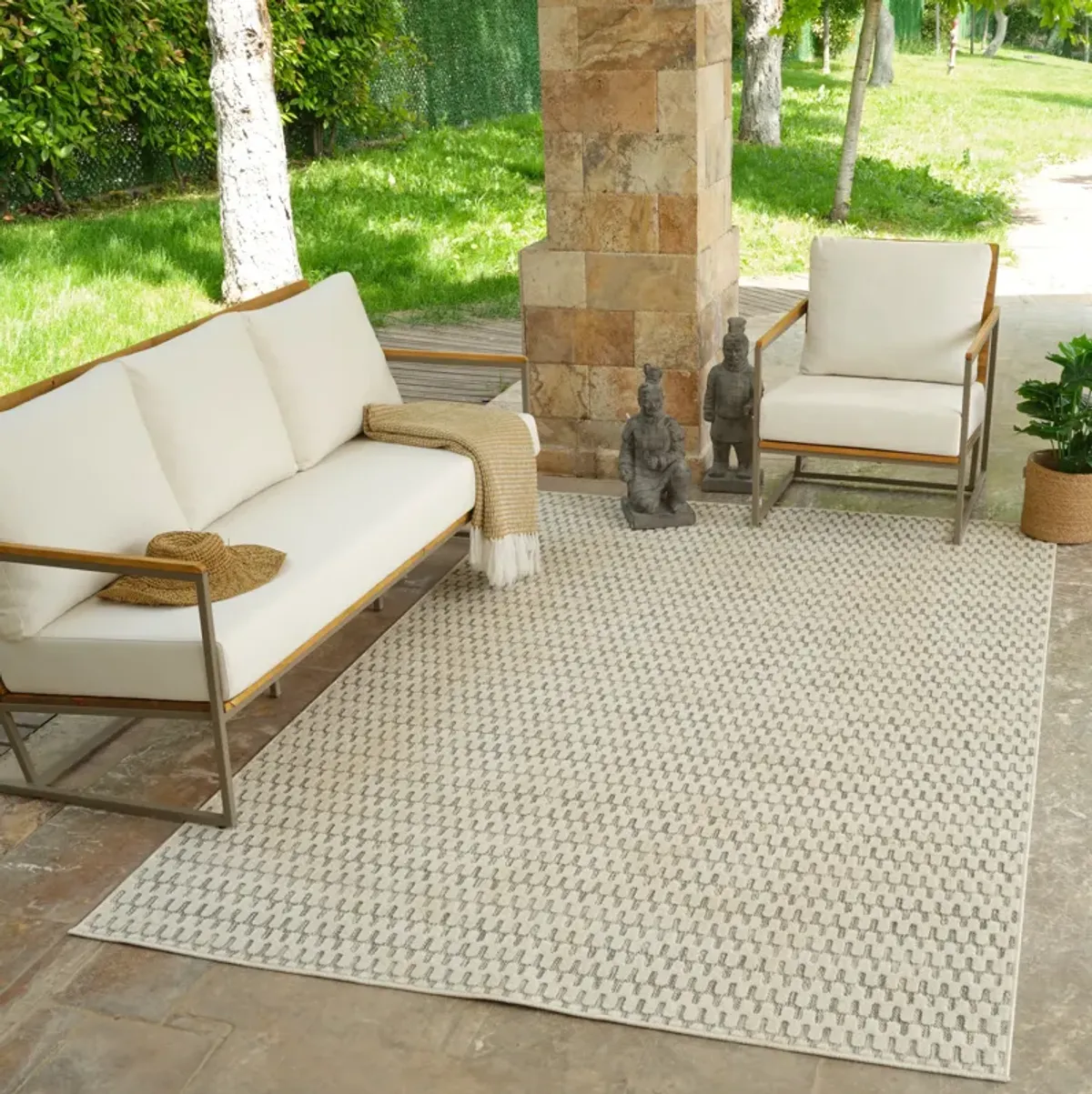 Maise Abstract Modern Cream Beige Indoor Outdoor Area Rug