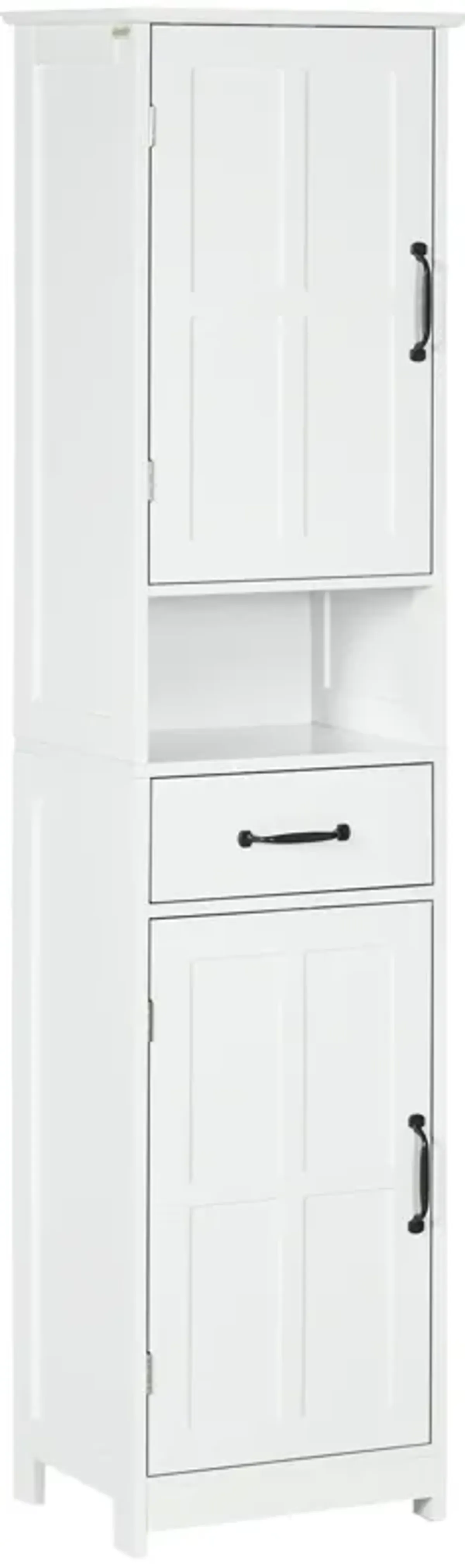 kleankin Bathroom Storage Cabinet Linen Tower with Open Shelf Drawer White