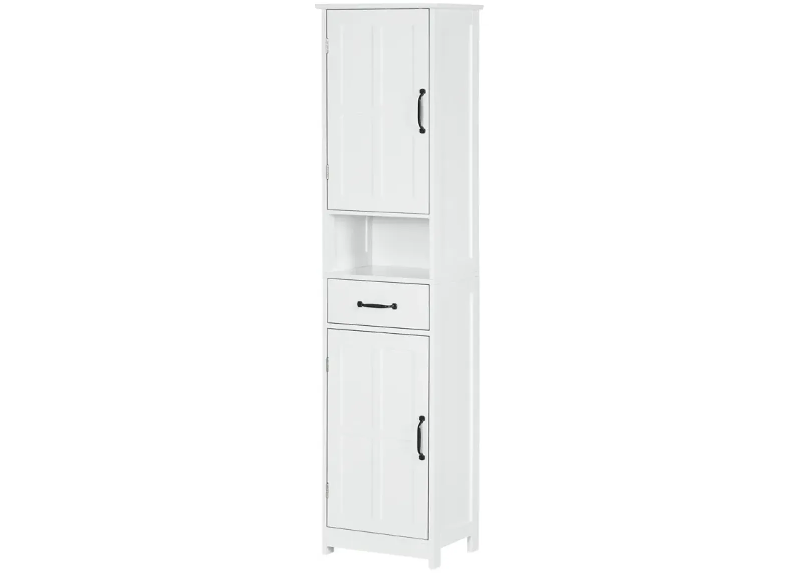 kleankin Bathroom Storage Cabinet Linen Tower with Open Shelf Drawer White