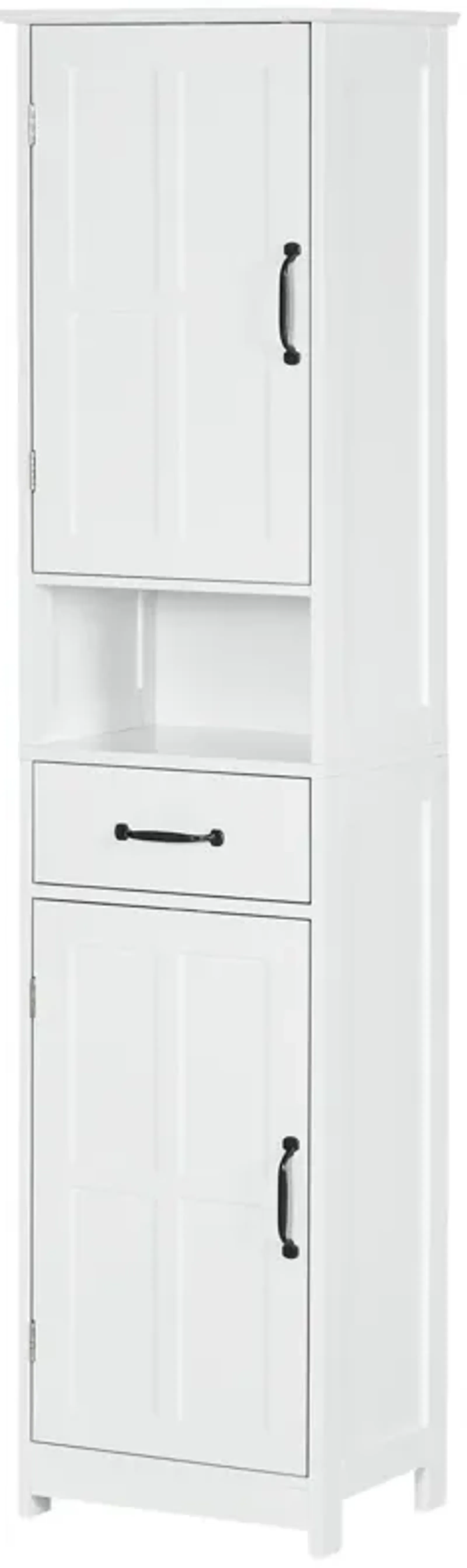 kleankin Bathroom Storage Cabinet Linen Tower with Open Shelf Drawer White