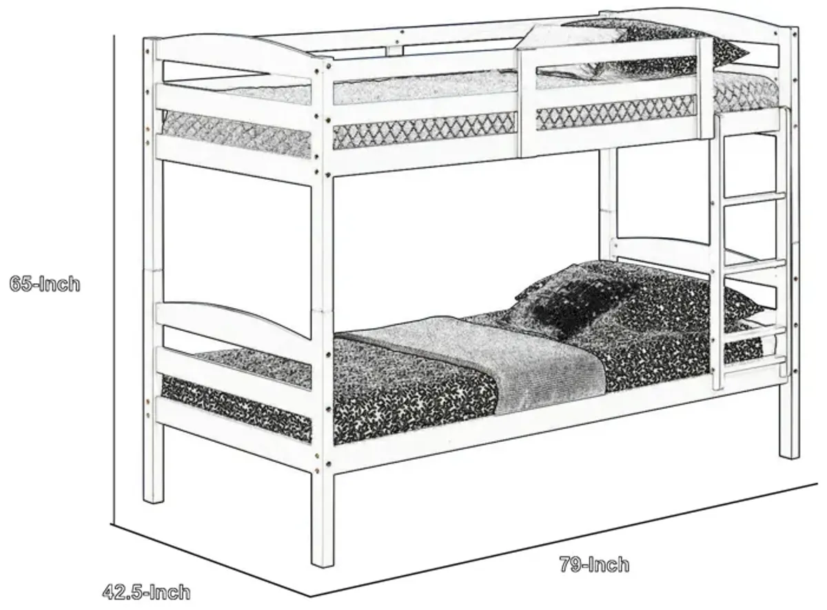 Sifa Twin Bunk Bed, Convenient Ladder, Arch Slat Design, Gray Solid Wood