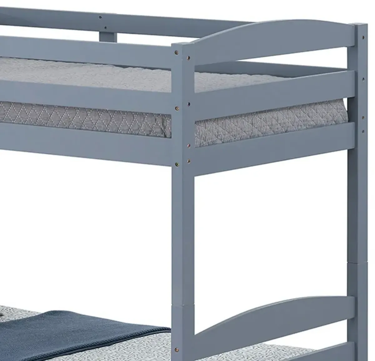 Sifa Twin Bunk Bed, Convenient Ladder, Arch Slat Design, Gray Solid Wood