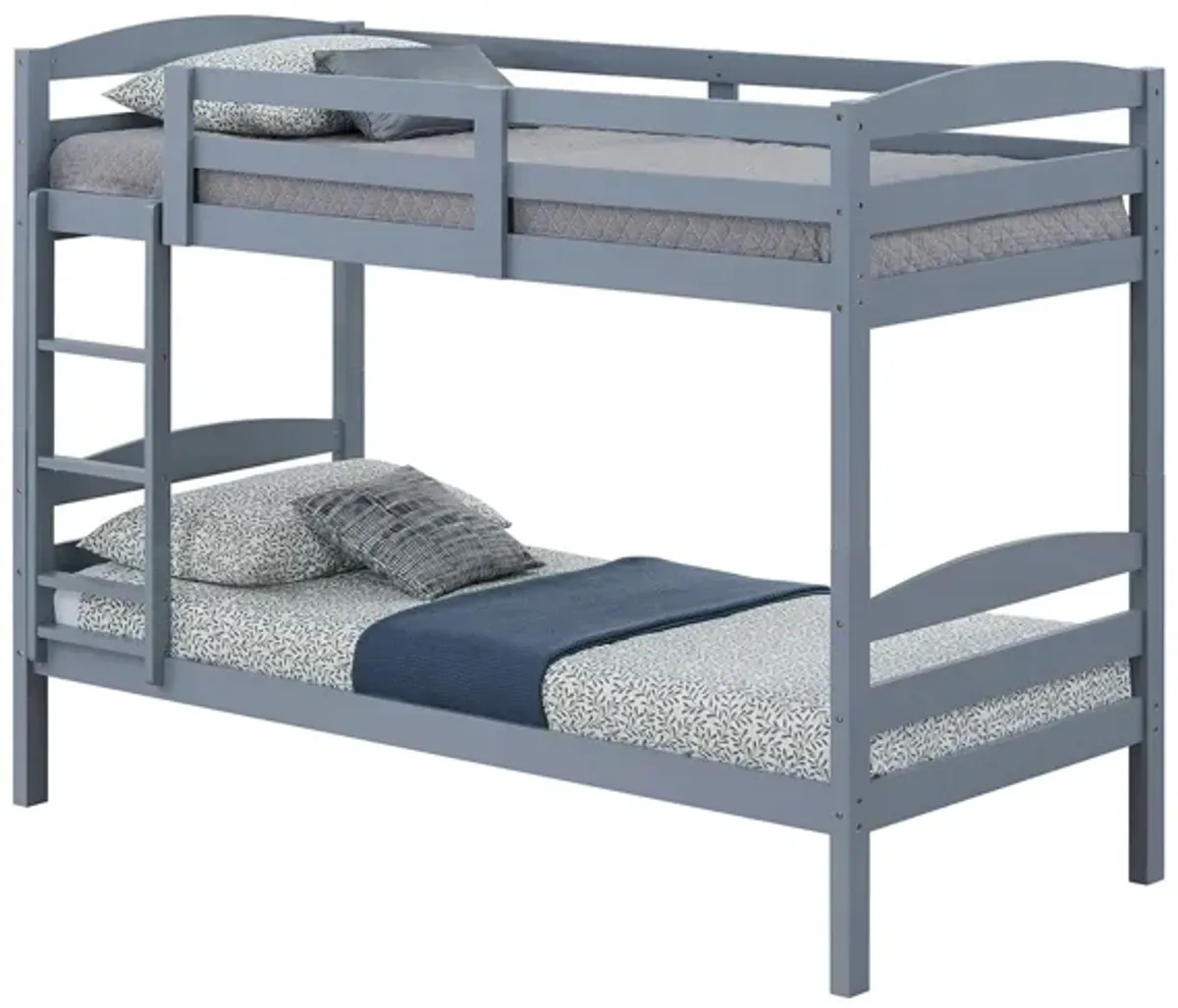 Sifa Twin Bunk Bed, Convenient Ladder, Arch Slat Design, Gray Solid Wood