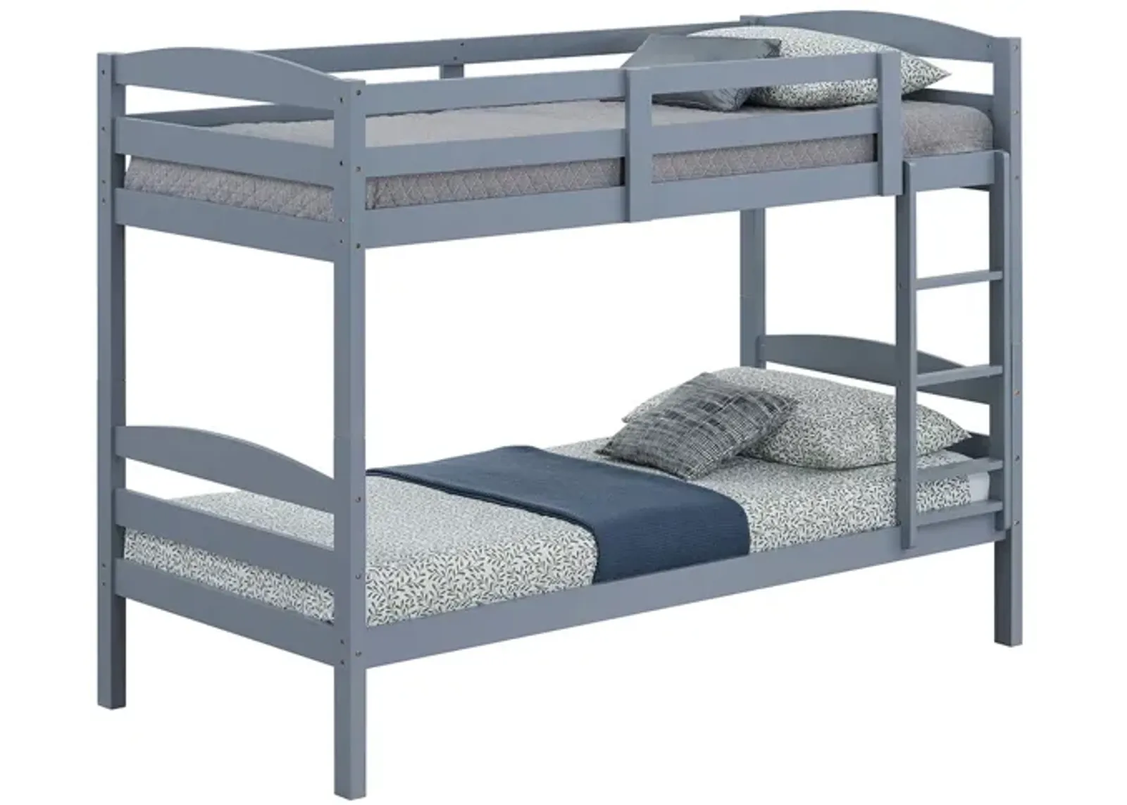 Sifa Twin Bunk Bed, Convenient Ladder, Arch Slat Design, Gray Solid Wood