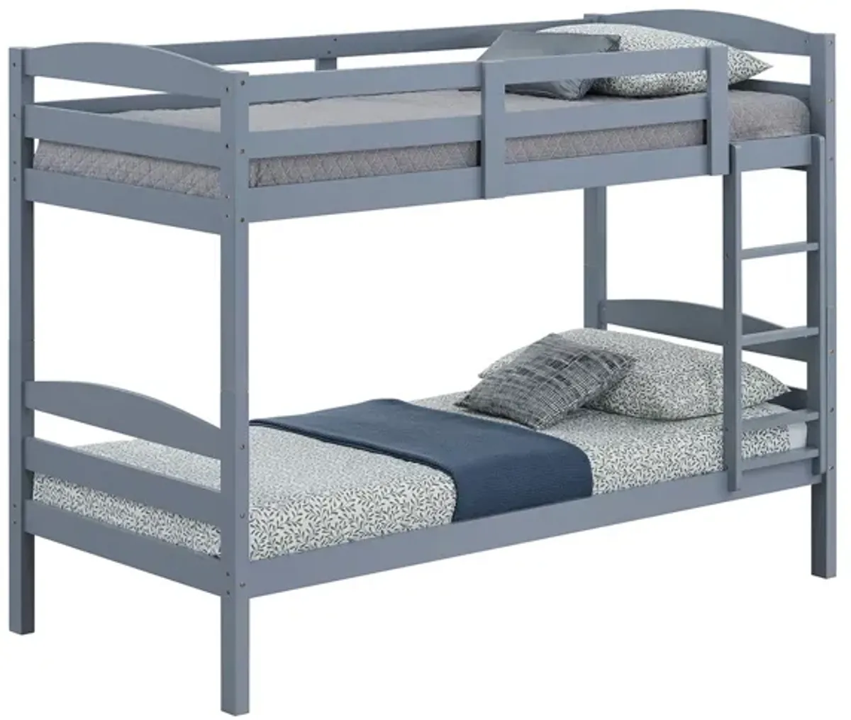 Sifa Twin Bunk Bed, Convenient Ladder, Arch Slat Design, Gray Solid Wood