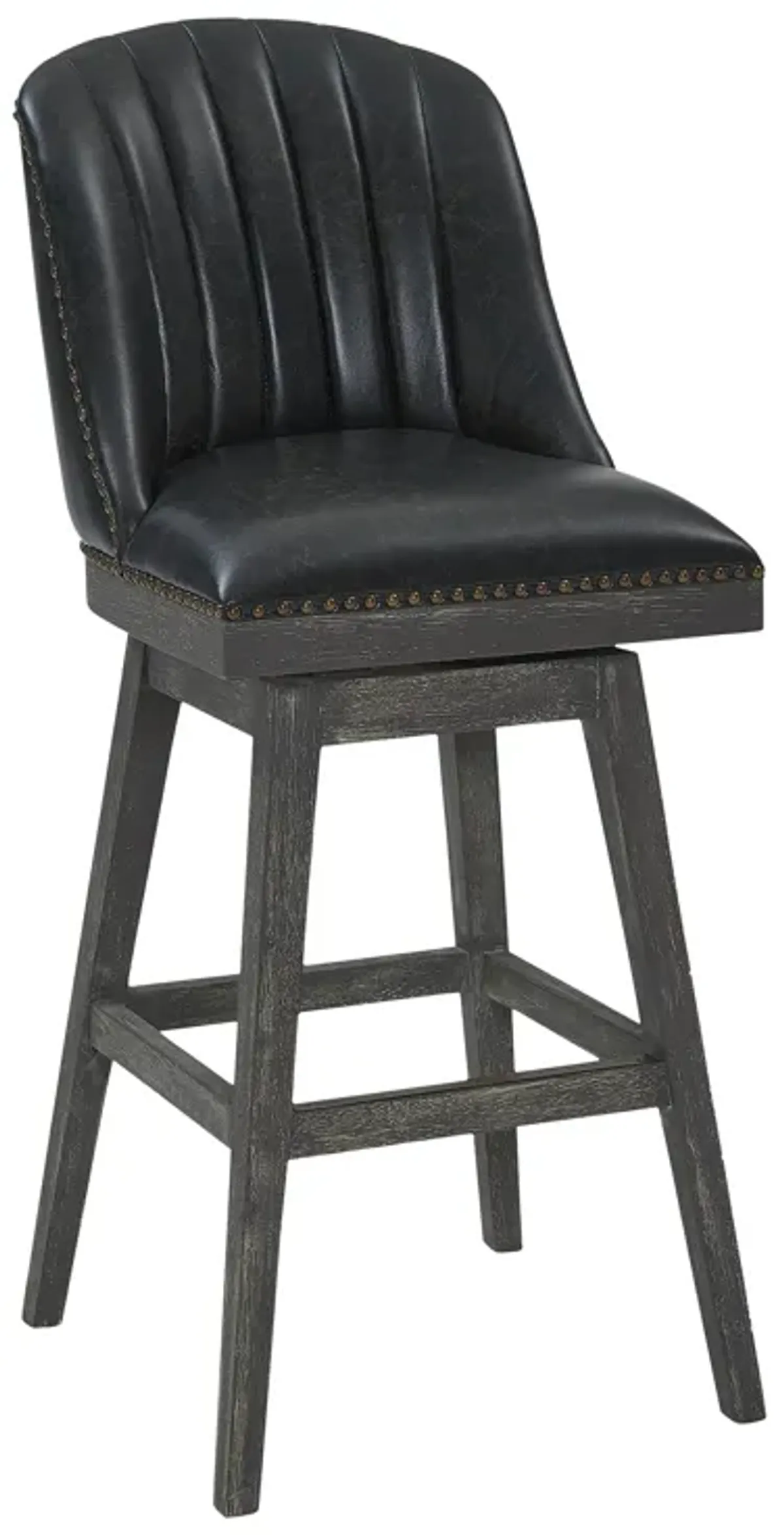 Journey Bar Height Swivel Brown Onyx Faux Leather and American Grey Wood Bar Stool