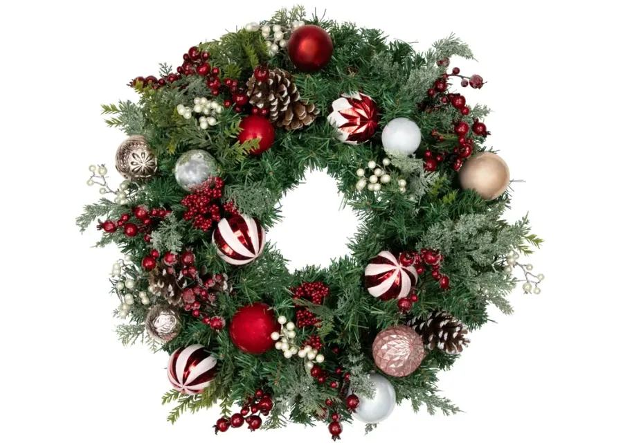 Mixed Pine Ornaments and Pinecones Artificial Christmas Wreath  28-Inch  Unlit