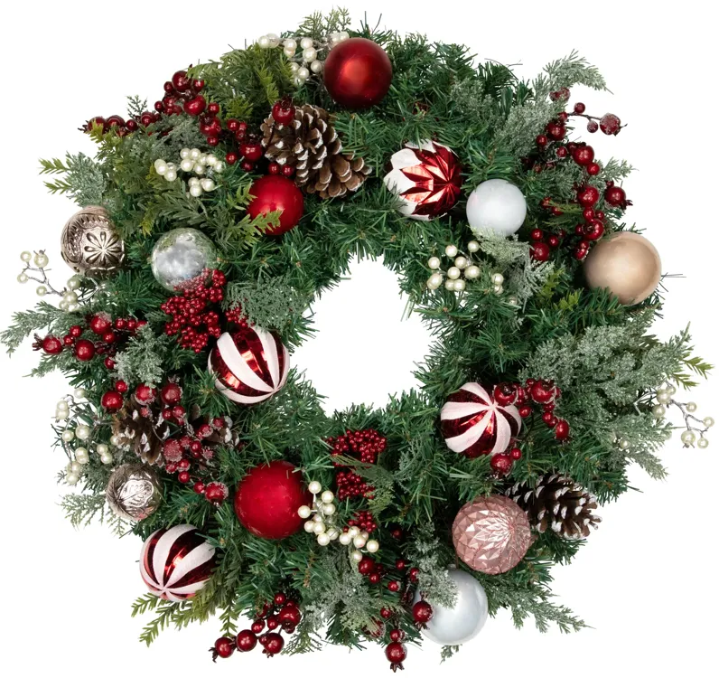 Mixed Pine Ornaments and Pinecones Artificial Christmas Wreath  28-Inch  Unlit