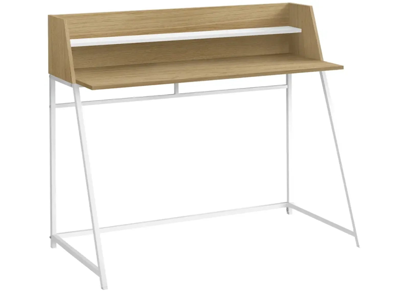 Monarch Specialties I 7543 Computer Desk, Home Office, Laptop, Storage Shelves, 48"L, Work, Metal, Laminate, Natural, White, Contemporary, Modern