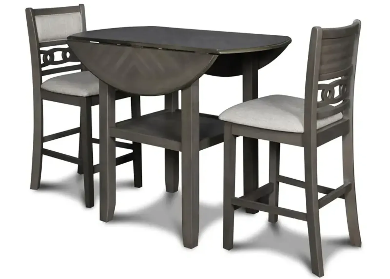 New Classic Furniture Furniture Gia Solid Wood Counter Drop Leaf Table 2 Chairs in Gray