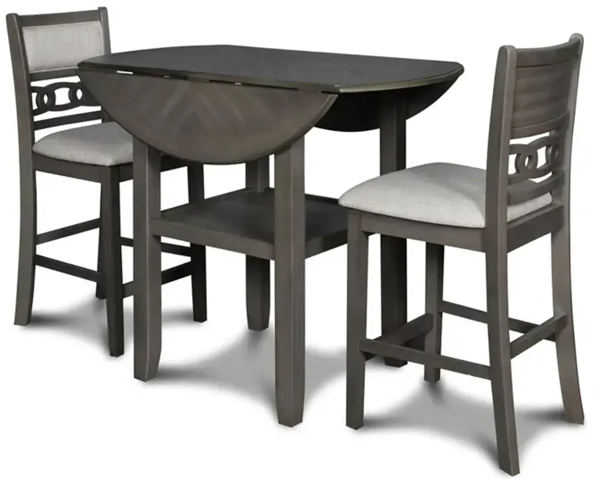 New Classic Furniture Furniture Gia Solid Wood Counter Drop Leaf Table 2 Chairs in Gray