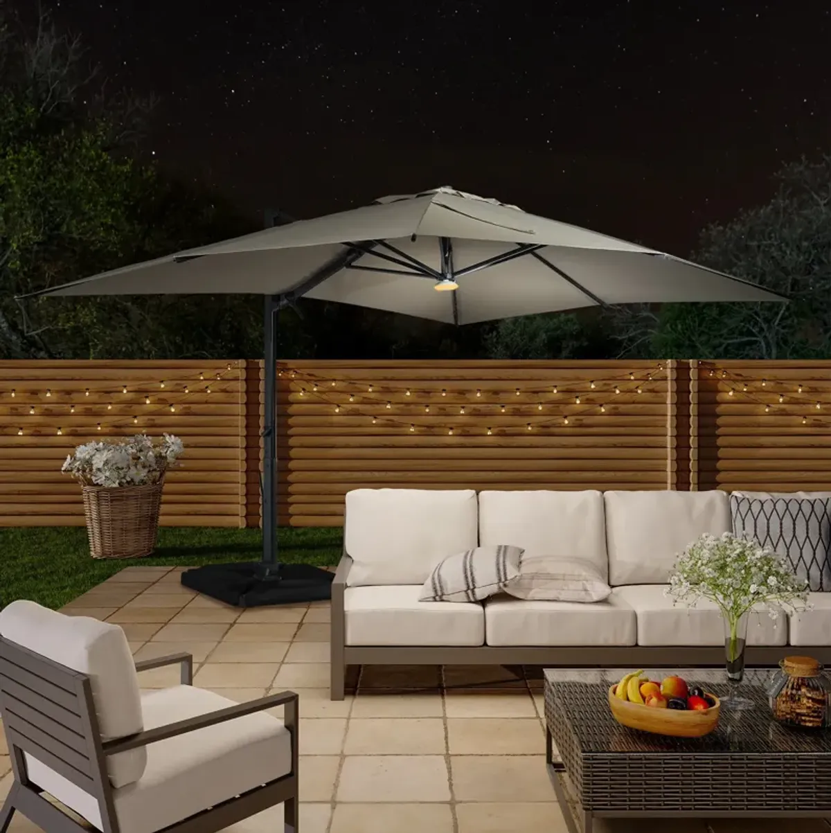 10x13 ft. 360° Rotation Cantilever Patio Umbrella with BaseandBT in Taupe