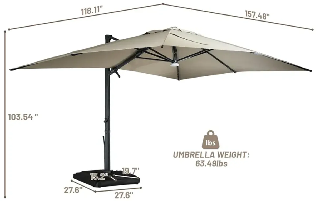 10x13 ft. 360° Rotation Cantilever Patio Umbrella with BaseandBT in Taupe