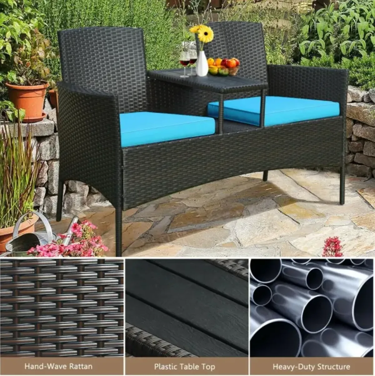 Hivvago Patented Modern Patio Set with Built-in Coffee Table and Cushions