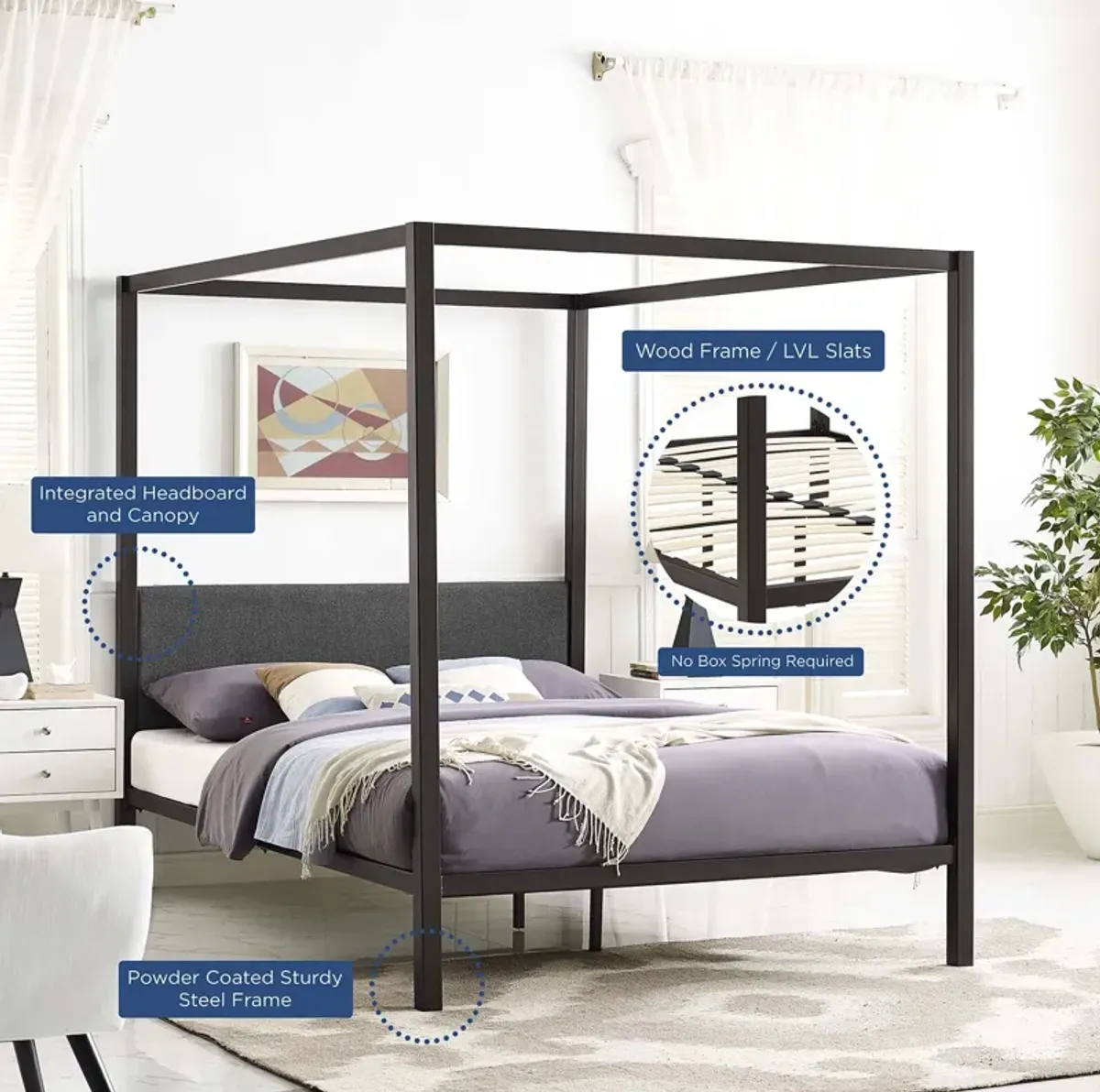 Modway - Raina Queen Canopy Bed Frame