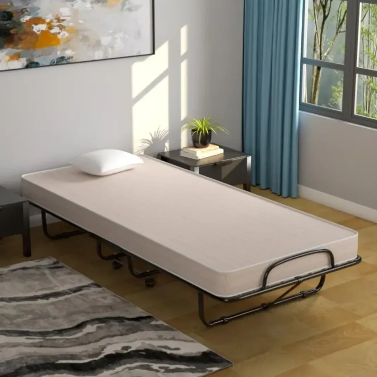 Hivvago Rollaway Guest Bed with Sturdy Steel Frame and Memory Foam Mattress Made in Italy